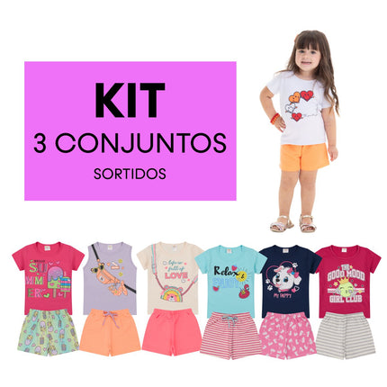 Kit Conjuntos Roupa Infantil Verão Sortido Menina Camiseta + Bermuda