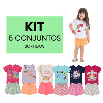 Kit Conjuntos Roupa Infantil Verão Sortido Menina Camiseta + Bermuda