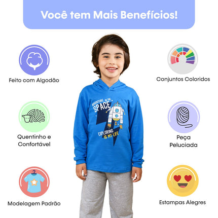 Kit Conjuntos Roupa Infantil Inverno Sortido Menino Blusa Moletom com Capuz + Calça