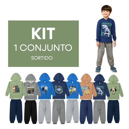 Kit Conjuntos Roupa Infantil Inverno Sortido Menino Blusa Moletom com Capuz + Calça