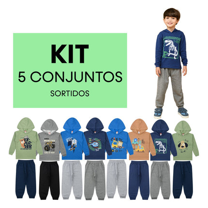 Kit Conjuntos Roupa Infantil Inverno Sortido Menino Blusa Moletom com Capuz + Calça