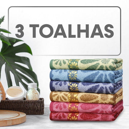 Kit Toalhas de Banho Estampada Grande 140x70cm Sortida Felpuda Bordada